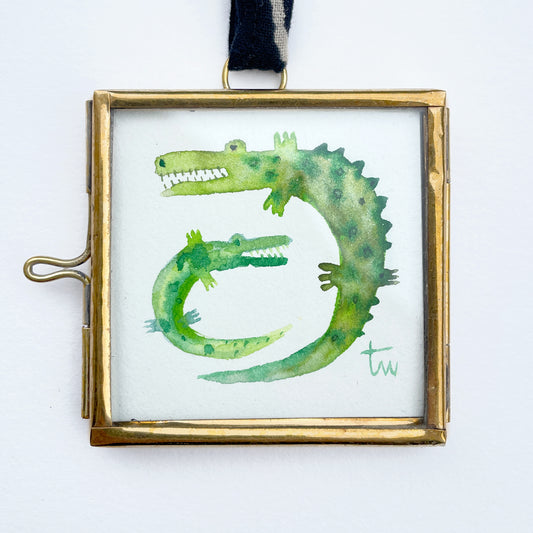 TWO CROCODILES - WILD GARDEN Original Mini Aquarell